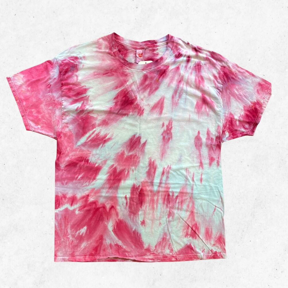 Tie Dyed Unisex Men's T-shirt - Ice Dye Vibrant Pink Peony - Handmade (XLarge)